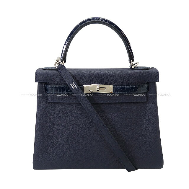 【ご褒美に★】HERMES エルメス ケリー28 内縫い タッチ ブルーニュイ トゴ/クロコダイルニロティカス 新品(HERMES Kelly28 Retourne Touch Bleu Nuit Veau Togo/Crocodile Niloticus Lisse [BRAND NEW][Authentic])【あす楽対応】#yochika