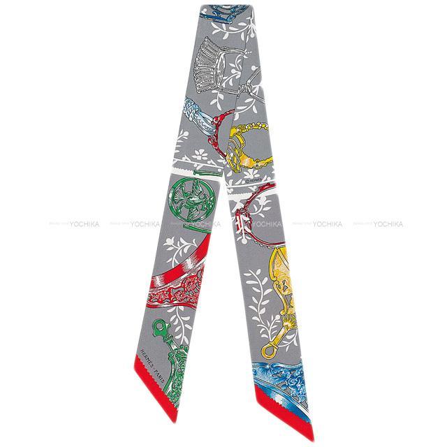 【ご褒美に☆】HERMES エルメス ツイリー 鐙 リミックス グリス/アシエ/ルージュ/ジョーヌ シルク100％ スカーフ 新品(HERMES Twilly Etriers Remix gris/acier/rouge/jaune Silk100% scarf[BRAND NEW][Authentic])【あす楽対応】#yochikaのサムネイル