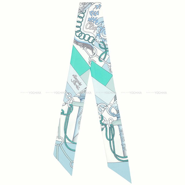 2022年春夏 HERMES エルメス ツイリー クリケティス シエル/白/ミント シルク100％ スカーフ 新品(2022SS HERMES Twilly Cliquetis Ciel/Blanc(White)/Menthol Silk100% scarf[BRAND NEW][Authentic])【あす楽対応】#yochikaのサムネイル