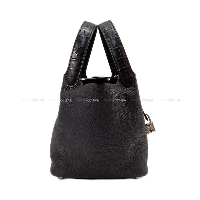 HERMES エルメス ピコタンロック 18 PM タッチ 黒 (ブラック) トリヨンクレマンス/クロコダイルアリゲーターマット シルバー金具 ハンドバッグ Z刻印 新品(HERMES Picotin Lock 18 PM Touch Noir (Black) Taurillon Clemence/Crocodile Alligator Mat Silver HW Handbag)のサムネイル