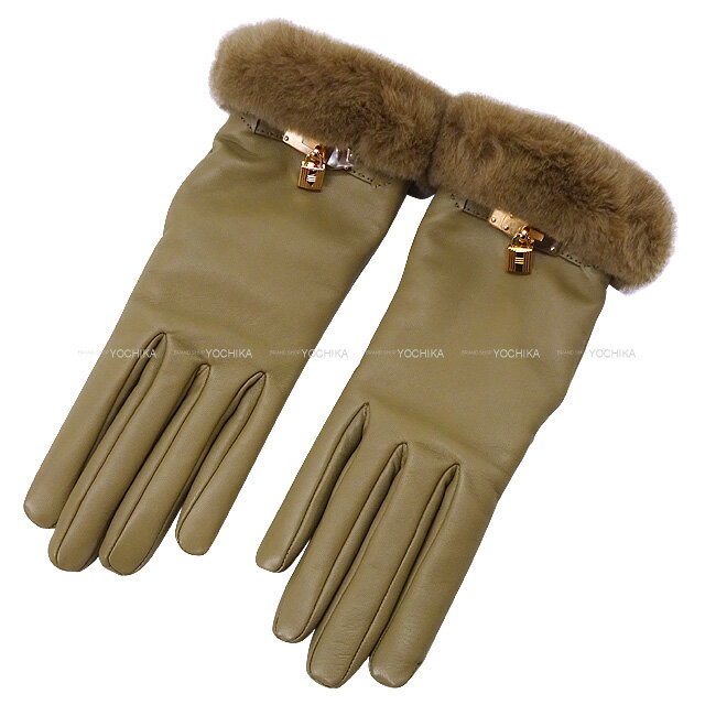 【ご褒美に☆】HERMES エルメス グローブ ケリーカデナ付 プリンセス #7.5 エトープ (エトゥープ) アニューミロ(ラム)/ミンク ローズゴールド金具 手袋 新品(HERMES Gloves with Kelly Padlock Princess Etoupe Agneau Milo/Mink Rose Gold HW glove[BRAND NEW][Authentic])