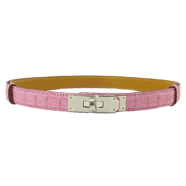 HERMES ᥹ ꡼٥18 Х֥륬ԥ 륢ꥲޥå С ٥ D ̤(HERMES Kelly Belt 18 Bubble gum Pink/5P Crocodile Alligator Mat Silver HW belt[EXCELLENT][Authentic])ڤб#yochika