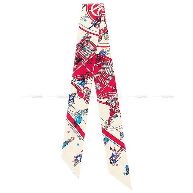 HERMES エルメス ツイリー クリーム/ルージュ/ブルー シルク100％ スカーフ 新品(HERMES Twilly Cream/Rouge/Blue Silk100% scarf[BRAND NEW][Authentic])【あす楽対応】#yochikaのサムネイル