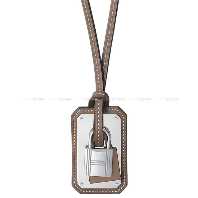 2019年秋冬 HERMES エルメス O'Kelly オーケリー GM エトープ (エトゥープ) スイフト シルバー金具 ネックレス D刻印 新品未使用(2019AW HERMES O'Kelly GM Etoupe Veau Swift Silver HW necklace[NEVER USED][Authentic])【あす楽対応】#yochikaのサムネイル
