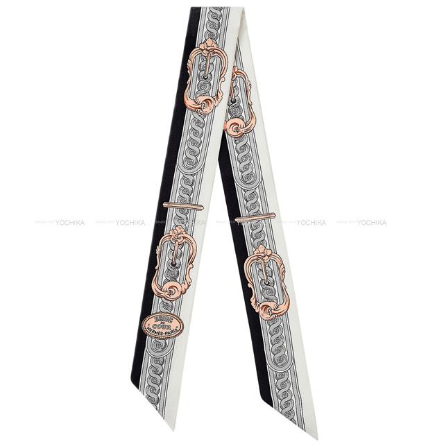 HERMES エルメス ツイリー ブリッドドゥクール 黒 (ブラック)/白 (ホワイト) シルク100％ スカーフ 新品(HERMES Twilly Brides de cour Silk100% scarf[BRAND NEW][Authentic])【あす楽対応】#yochikaのサムネイル