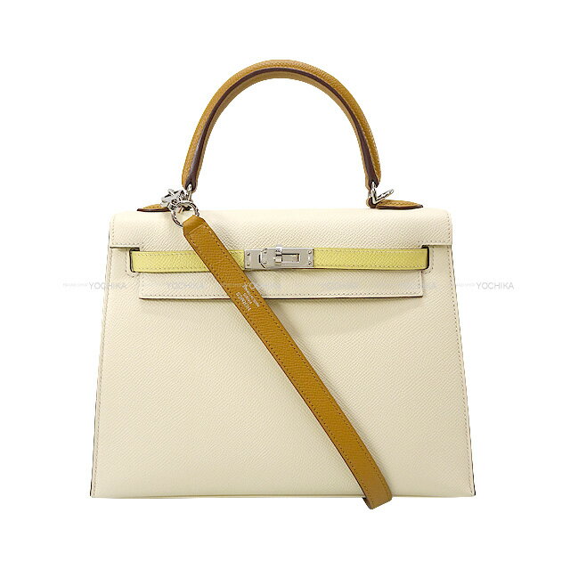 HERMES エルメス ケリー25 外縫い トリコロール ナタ/ジョーヌプッサン/セサミ (セザム) エプソン シルバー金具 ショルダーバッグ U刻印 新品未使用(HERMES Kelly25 Sellier Tricolor Nata/Jaune Poussin/Sesami Veau Epsom Silver HW Shoulder bag[EXCELLENT][Authentic])のサムネイル