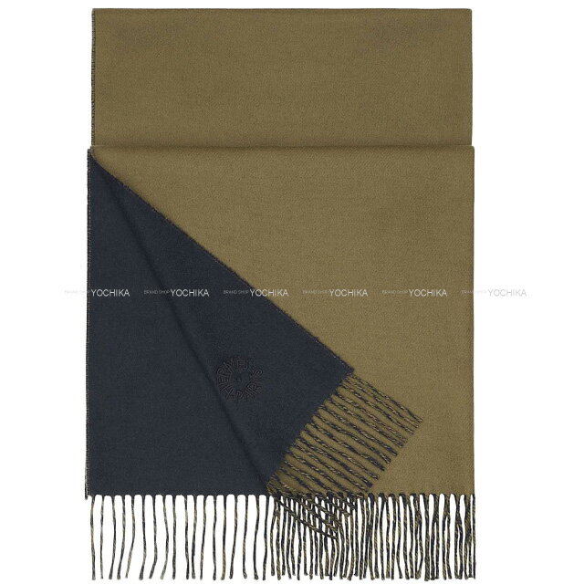 2020年 秋冬 HERMES エルメス 大判 ショール ダブルフェイス カーキ /マリン カシミヤ100% ストール 新品(2020 AW HERMES Large Shawl Double Face Kaki /Marine Cashmere100% Stall[BRAND NEW][Authentic])【あす楽対応】#yochikaのサムネイル