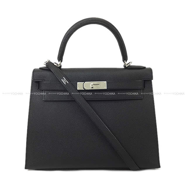 HERMES エルメス ケリー28 黒 (ブラック) エプソン シルバー金具 ショルダーバッグ U刻印 新品(HERMES Kelly28 Noir (Black) Veau Epsom Silver HW Shoulder bag[BRAND NEW][Authentic])【あす楽対応】#yochikaのサムネイル