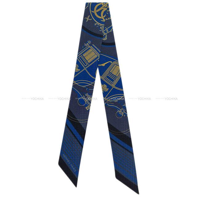 HERMES エルメス ツイリー エクスリブリス Ex-Libris インディゴ/黒(ブラック)/ベージュ シルク100％ スカーフ 新品(HERMES Twilly Ex-Libris Indigo/Noir(Black)/Baige Silk100% scarf[BRAND NEW][Authentic])【あす楽対応】#yochikaのサムネイル