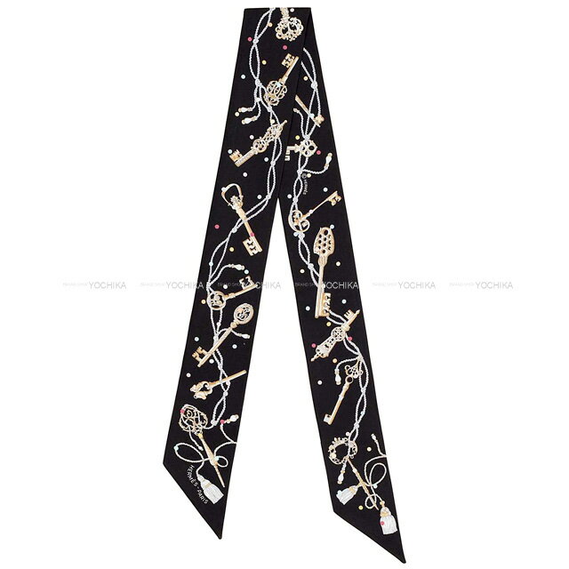 2022年 春夏 HERMES エルメス ツイリー レクレアポア 黒(ブラック)/ベージュローズ/マルチカラー シルク100％ スカーフ 新品(2022 SS HERMES Twilly Les Cles a Pois Noir(Black)/Beige Rose/Multicolor Silk100% scarf[BRAND NEW][Authentic])【あす楽対応】#yochikaのサムネイル