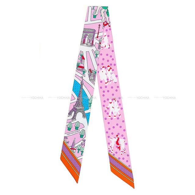 HERMES エルメス ツイリー 新パリの恋人たち ローズビュヴァール/白(ホワイト) シルク100％ スカーフ 新品未使用(HERMES Twilly Les Nouveaux Amoureux de Paris Rose Buvard/Blanc(White) Silk100% scarf[NEVER USED][Authentic])【あす楽対応】#yochikaのサムネイル