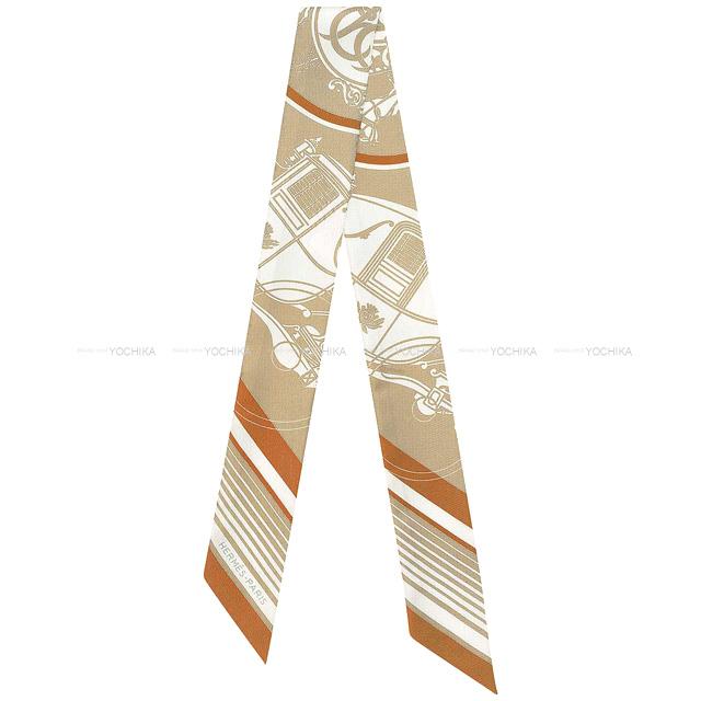 2021年秋冬 HERMES エルメス ツイリー エクスリブリス ベージュ/白(ホワイト)/キャラメル シルク100％ スカーフ 新品(2021 AW HERMES Twilly Ex-Libris Beige/Blanc(White)/Caramel Silk100% scarf[BRAND NEW][Authentic])【あす楽対応】#yochikaのサムネイル