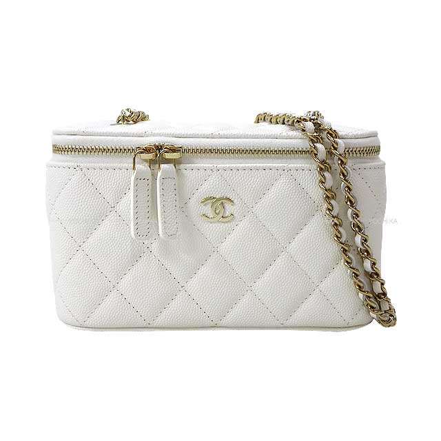 CHANEL シャネル クラシック ヴァニティ ミニ ミラー付き 白 (ホワイト) グレインドカーフ(キャビアスキン) ゴールド金具 AP1341 ショルダーバッグ 展示新品(CHANEL Ciassic Vanity with mirror Blanc (White) Graind Calf(Caviarskin) Gold HW AP1341 Shoulder bag)のサムネイル