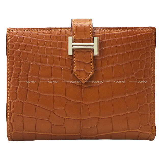 HERMES᥹٥󥳥ѥȥɥ륢ꥲޥåȥСޤB(HERMESBearnCompactGoldCrocodileAlligatorMatSilverHWBi-foldwallet[BRANDNEW][Authentic])ڤб#yochika