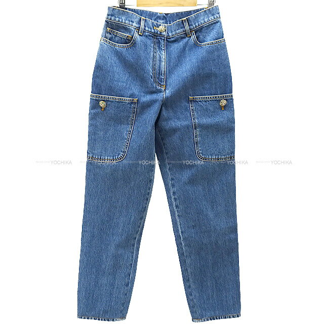 2022年 秋冬 CHANEL シャネル ココマーク ブローチ ジーンズ#34 ブルー コットン P73731 デニムパンツ 新品未使用(2022 A/W CHANEL CoCo mark brooch Jeans #34 Blue Cotton P73731 Denim Pants[EXCELLENT][Authentic])【あす楽対応】#yochika