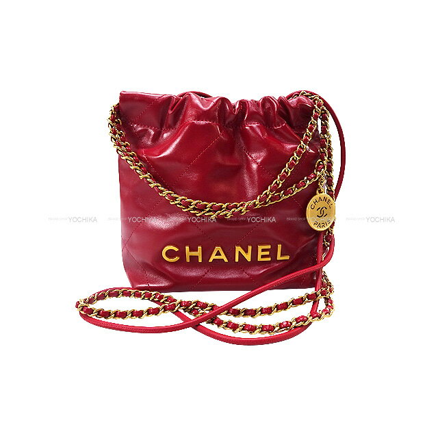 CHANEL シャネル シャネル 22 ミニマトラッセ メダルチャーム付 ルージュレッド シャイニーカーフスキン ゴールド金具 AS3980 ショルダーバッグ 新品未使用(CHANEL CHANEL 22 Mini Matelasse With Medal Charm Rouge red Shiny Calf Skin Gold HW Shoulder bag)