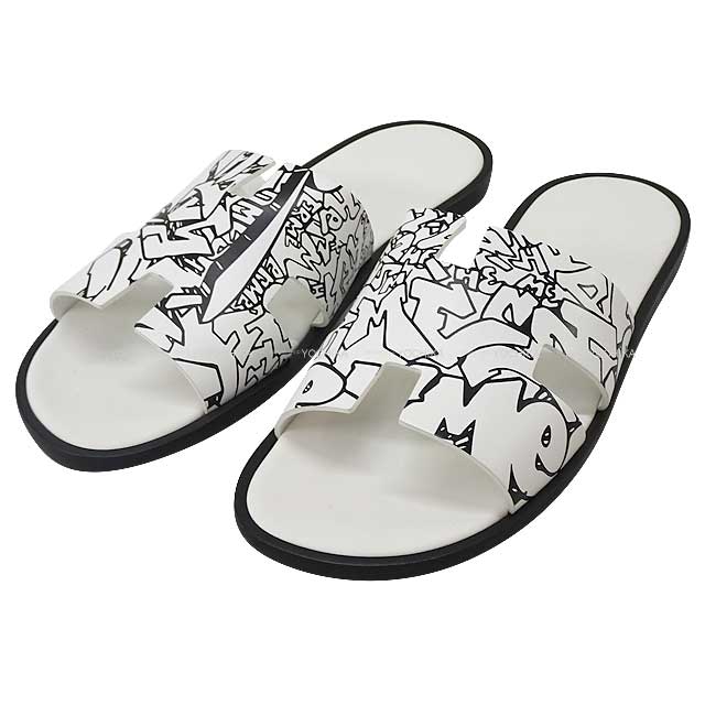 HERMES エルメス イズミール グラフ エルメス 白/黒 カーフ #44 サンダル 新品(HERMES Izmir Graffiti Hermes White/Black Calf #44 sandals[BRAND NEW][Authentic])【あす楽対応】#yochika