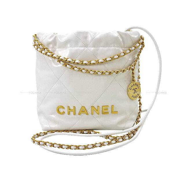 CHANEL シャネル 22 ミニマトラッセ メダルチャーム付 チェーンバッグ 白 (ホワイト) カーフスキン マットゴールド金具 AS3980 ショルダーバッグ 新品同様【中古】([Pre-loved] CHANEL 22 Mini Matelasse With Medal Charm Chain Bag Blanc (White) Calfskin Shoulder bag)