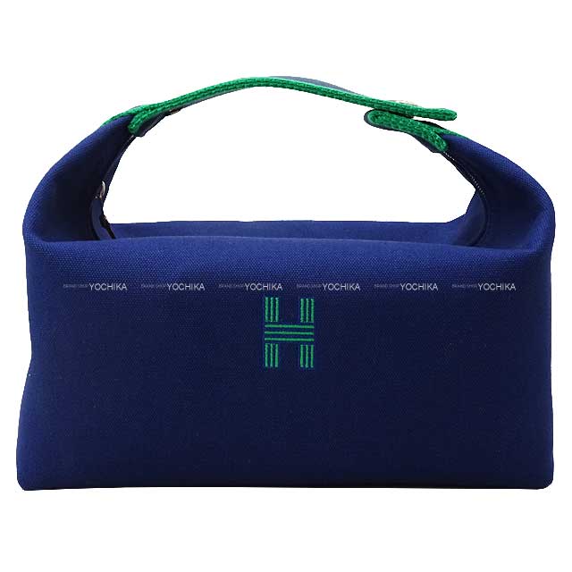 HERMES エルメス ブリッドアブラック GM ブルーマリン トワルアッシュ シルバー金具 ポーチ 新品同様【中古】([Pre-loved] HERMES Bride a Brac GM Blue Marine Toile H Silver HW Pouch[LIKE NEW][Authentic])【あす楽対応】#yochikaのサムネイル
