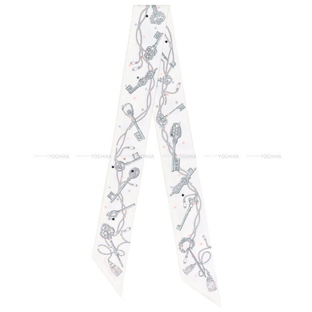 2022年春夏 HERMES エルメス ツイリー レクレアポア 白/グリスアシエ/マルチカラー シルク100％ スカーフ 新品(2022SS HERMES Twilly Les Cles a Pois Blanc/Gris Acier/Multicolore Silk100% scarf[BRAND NEW][Authentic])【あす楽対応】#yochikaのサムネイル