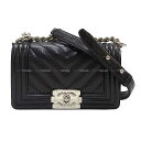 CHANEL シャネル ボーイシャネル シェヴロン Vステッチ チェーンショルダーバッグ 黒 (ブラック) グレインドカーフ(キャビアスキン) A67085 SAランク【中古】( Pre-loved BOY CHANEL Chevron V Stitch Chain shoulder bag USED SA Authentic )【あす楽対応】 よちか