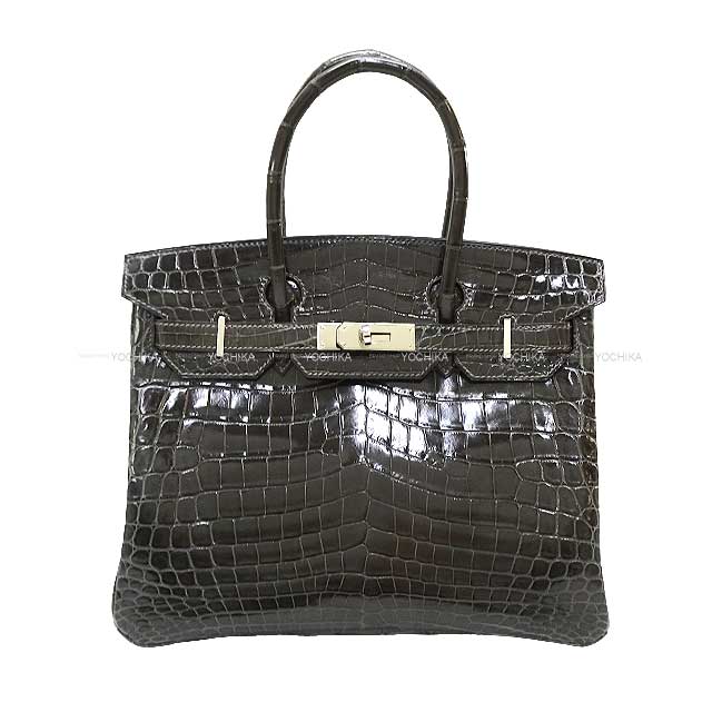 HERMES ᥹ С30 ե ˥ƥ С ϥɥХå K ̤(HERMES Birkin30 Graphite Crocodile Niloticus Lisse Silver HW Handbag[EXCELLENT][Authentic])ڤб#yochika