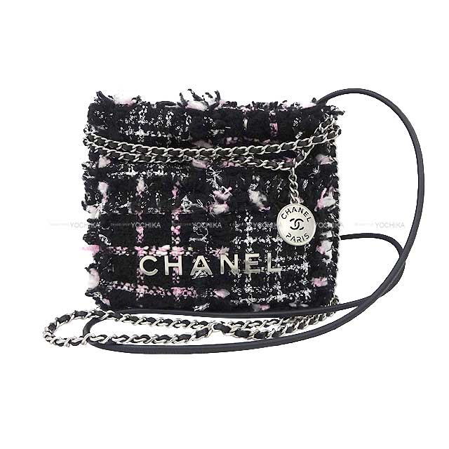 CHANEL シャネル シャネル22 ミニ マトラッセ メダルチャーム付き チェーン 黒 (ブラック)/白 (ホワイト)/ピンク ツイードスパンコール アンティークシルバー金具 AS3880 ショルダーバッグ (CHANEL 22 Mini Matelasse Chain Noir/Blanc/Pink Tweed Sequins Shoulder bag)