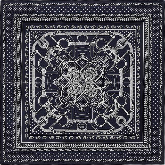 【ご褒美に★】HERMES エルメス ショール カレ140 "エプロンドール・バンダナ" マリンX黒(ブラック)X白(ホワイト) カシミヤXシルク 新品未使用 (Carre140 Shawl "Eperon d'Or Bandana" Marine/Noir(Black)/Blanc(White) Cashmere/Silk)【あす楽対応】#yochikaのサムネイル