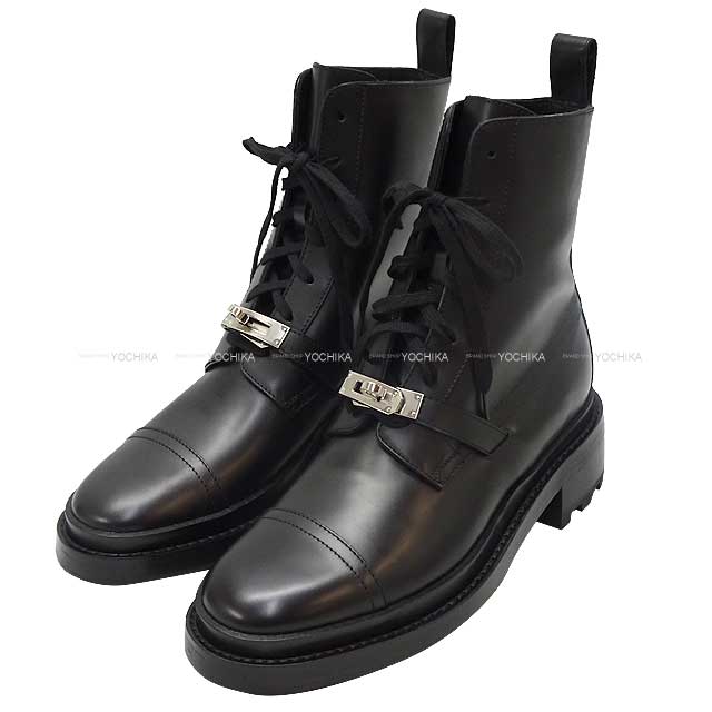 HERMES エルメス レースアップブーツ ケリーベルト ファンク 黒 (ブラック) カーフスキン 37 シルバー金具 ブーツ 新品(HERMES Lace up Boots Kelly Belt Funk Noir (Black) Calfskin 37 Silver HW boots[BRAND NEW][Authentic])【あす楽対応】#yochikaのサムネイル