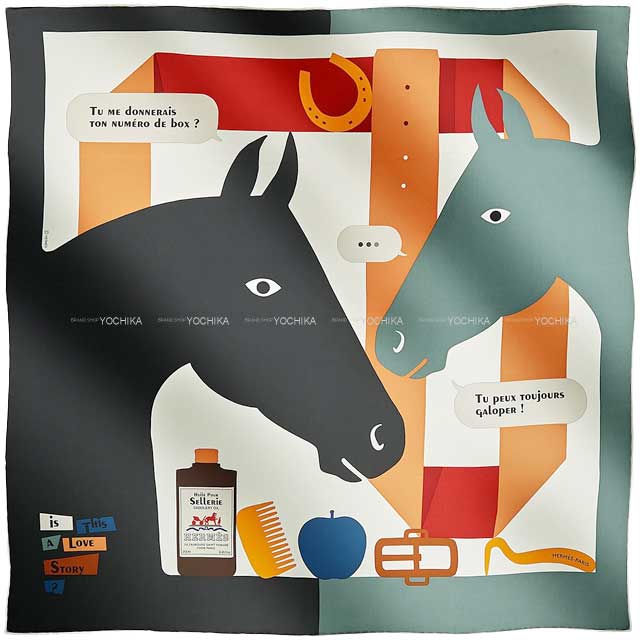 エルメス カレ70 イズ ディス ア ラブ ストーリー? 白 (ホワイト)/黒 (ブラック)/ヴェールグリス シルク100％ スカーフ 新品(2023AW HERMES Carre 70 Is This a Love Story? Blanc (White)/Noir (Black)/Veil grease Silk100% scarf)【あす楽対応】#yochikaのサムネイル