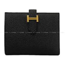 HERMES エルメス ベアンコンパクト 黒 (ブラック) エプソン ゴールド金具 二つ折り財布 W ...