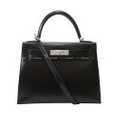 HERMES GX P[28 OD  (ubN) {bNXJ[t Vo[ V_[obO B Vigp(HERMES Kelly28 Sellier Noir (Black) Box Calf Silver HW Shoulder bag[EXCELLENT][Authentic])yyΉz#yochika