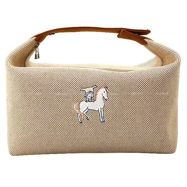 HERMES エルメス ブリッドアブラック ガブリオル GM ビスケット (ビスキュイ) トワルアッシュ シルバー金具 ポーチ 新品(HERMES Bride a Brac Cabriole GM Biscuit Toile H Silver HW Pouch[BRAND NEW][Authentic])【あす楽対応】#yochikaのサムネイル