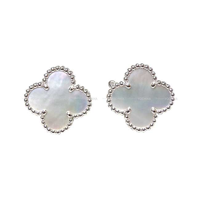 Van Cleef & Arpels ヴァンクリーフ＆アーペル ヴィンテージ アルハンブラ イヤリング K18ホワイトゴールド/マザーオブパール シルバー金具 VCARF48600 ピアス 新品(Van Cleef & Arpels Vintage Alhambra K18WG/Mother of Pearl Silver HW VCARF48600 pierced earring)のサムネイル
