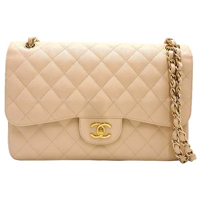 CHANEL シャネル クラシック 30マトラッセ ココマーク ラージ ベージュ グレインドカーフ(キャビアスキン) ゴールド金具 A58600 ハンドバッグ 新品同様( CHANEL Classic 30 Matelasse COCO Mark Large Beige Graind Calf(Caviarskin) Handbag)