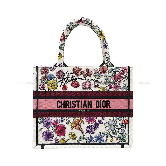 ディオール バッグ（レディース） Christian Dior クリスチャンディオール ブックトート スモール FLORILEGIO エンブロイダリー 白 (ホワイト)/マルチカラー コットンキャンバス トートバッグ(Limited Christian Dior Book tote Small FLORILEGIO Embroidery Blanc tote bag)【あす楽対応】#yochika