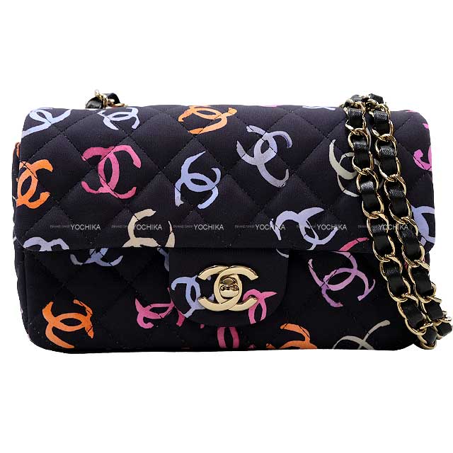 CHANEL Vl `F[V_[ 11.12 NVbN  (ubN)/}`J[ vgt@ubN VpS[h A01112 nhobO Vigp(CHANEL Chain Shoulder 11.12 Classic Noir (Black)/Multicolor Print Fabric Champagne Gold HW Handbag)