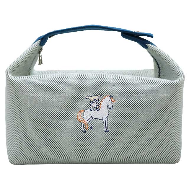 HERMES エルメス ブリッドアブラック ガブリオル GM ブルー・ナティエ トワルアッシュ シルバー金具 ポーチ 新品同様【中古】([Pre-loved] HERMES Bride a Brac Cabriole GM Bleu Nattier Toile H Silver HW Pouch[LIKE NEW][Authentic])【あす楽対応】#yochikaのサムネイル