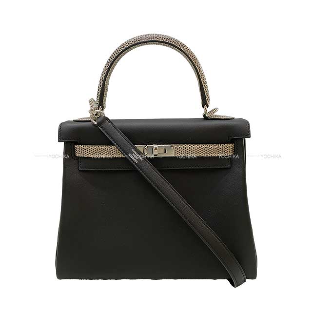 HERMES エルメス ケリー25 内縫い タッチ 黒 (ブラック)/オンブレ スイフト/リザード シルバー金具 ショルダーバッグ W刻印 新品(HERMES Kelly25 Retourne Touch Noir (Black)/Ombre Veau Swift/Lizard Silver HW Shoulder bag[BRAND NEW][Authentic]) #yochikaのサムネイル