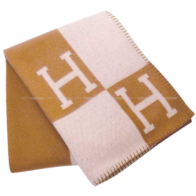 HERMES エルメス ブランケット プレード アヴァロン エクリュ/キャラメル メリノウール90%/カシミヤ10% 新品(HERMES Blanket Plade Avalon Ecru/Caramel Merino Wool 90%/Cashmere 10%[BRAND NEW][Authentic]) #yochikaのサムネイル