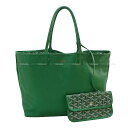 GOYARD ゴヤール アンジュ PM リバーシブルバッグ グリーン PVCコーティングキャンバス/カーフスキン シルバー金具 トートバッグ 新品同様【中古】(...