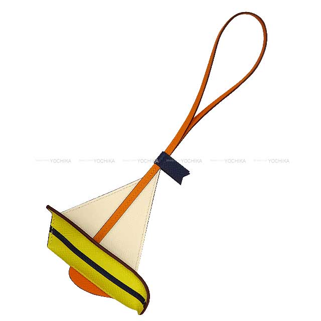 HERMES エルメス セイル24 ヨット ナタ/ライム/ブルーネイビー/フォーヴ/オレンジ エプソン/バレニア バッグチャーム 新品(HERMES Sail 24 Yacht Nata/Lime/Bleu navy/Fauve/Orange Veau Epsom/Veau Barenia bag charm[BRAND NEW][Authentic]) #yochikaのサムネイル
