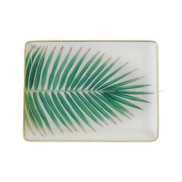 HERMES エルメス トレー No2 パシフォリア PM 白 (ホワイト)/ゴールド/グリーン ポーセリン(陶器) 食器 新品(HERMES Tray No.2 Passifolia PM Blanc (White)/Gold/Green Porcelain tableware[BRAND NEW][Authentic]) #yochikaのサムネイル