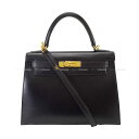 【渋谷並木橋店】 HERMES エルメス ケリー28 外縫い 黒 (ブラック) ボックスカーフ ゴールド金具 ショルダーバッグ □F刻印 ABランク【中古】([...
