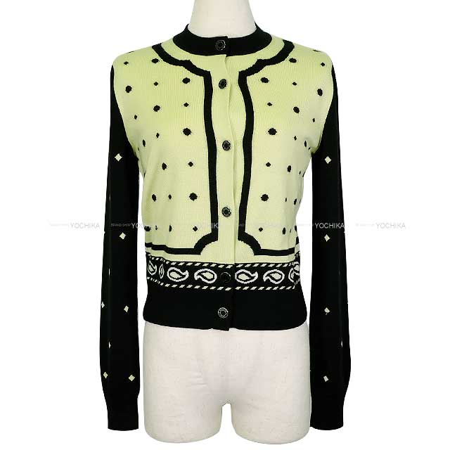 HERMES エルメス 宮廷の馬具 Harnais de Cour 黒/ジョーヌアシード カシミヤ50% / シルク50% シルバー金具 カーディガン 新品同様【中古】([Pre-loved] HERMES Harnais de Cour Cashmere50% / Silk50% Silver HW Cardigan[LIKE NEW][Authentic]) #yochika(4)