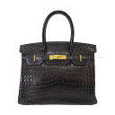 HERMES エルメス バーキン30 黒 (ブラック) クロコダイルニロティカスマット ゴールド金具 ハンドバッグ □J刻印 SAランク【中古】([Pre-lo...