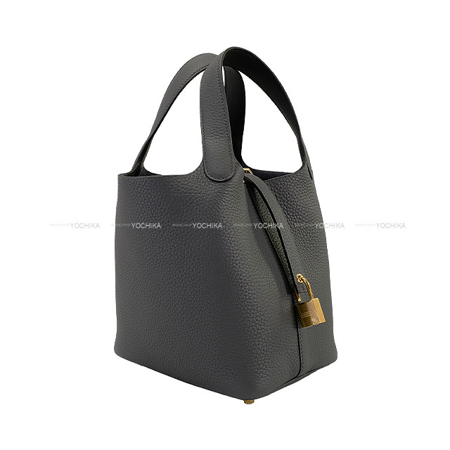 HERMES エルメス ピコタンロック 18 PM エクラ グリミスティ/黒 (ブラック) トリヨンクレマンス/スイフト シャンパンゴールド金具 ハンドバッグ W刻印 新品(HERMES Picotin Lock 18 PM Eclat Gris Misty/Noir (Black) Taurillon Clemence/Veau Swift Handbag)のサムネイル