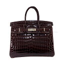 HERMES エルメス バーキン25 コカオン クロコダイル ニロティカスシャイニー シルバー金具 ハンドバッグ □R刻印 新品同様【中古】([Pre-love...