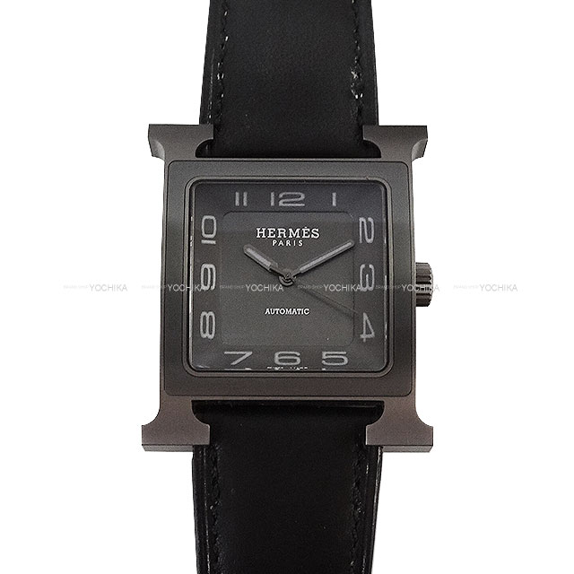 HERMES エルメス メンズ 自動巻き Hウォッチ 34mm HH5.841 黒 (ブラック) チタン/バレニア メタルシルバー金具 腕時計 新品未使用(HERMES H Watch Men's 34mm HH5.841 Noir (Black) Titanium/Veau Barenia Metal Silver HW Watches[EXCELLENT][Authentic])