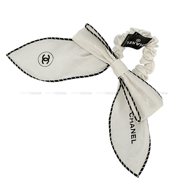 CHANEL シャネル ヘアゴム シュシュ ココマーク パイピング マトラッセ 白 (ホワイト)/黒 (ブラック) シルク P5G5T6GG ヘアアクセサリー 新品未使用(CHANEL Hair Tie Scrunchie COCO mark Piping Quilted Blanc (White)/Noir (Black) Silk P5G5T6GG hair accessories)